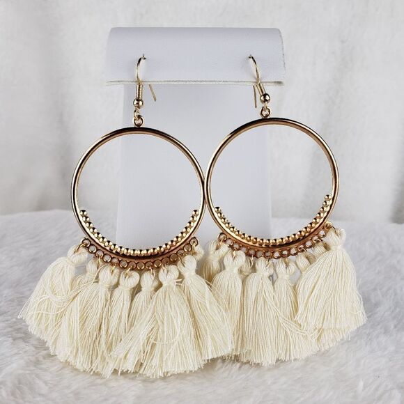 Gold Hoop and Tassels Earrings - Picture 1 of 2